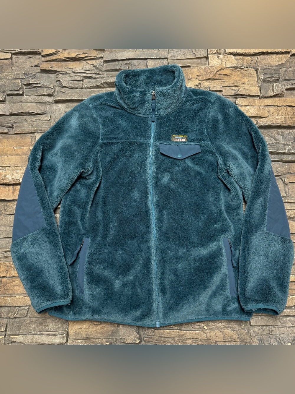 LL Bean High Pile Plush Fleece Jacket Womens Medium Blue Sweater 505250 Blue